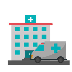 hospital building and ambulance