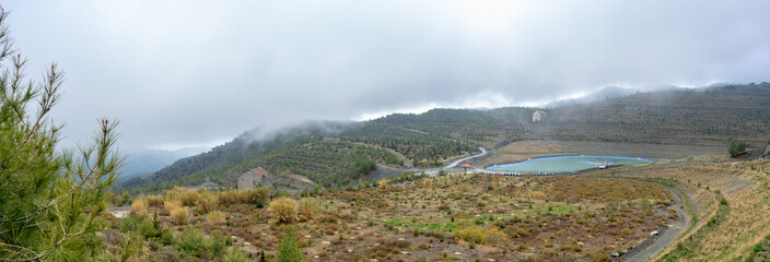 Panorama of Amiantos abandoned asbestos mine with signs of ongoing deforestation as part of Biodiversity Conservation in Restoration project, Cyprus