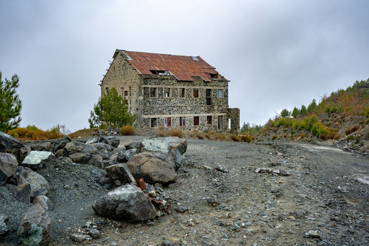 Abandoned building at Amiantos abandoned Asbestos Mine in Troodos National Forest Park, Cyprus