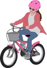 Foto op Plexiglas preschooler girl riding bicycle, detailed color illustration © Bokica