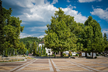 Fototapeta na wymiar Bulgarian town of Troyan. City center in a summer day