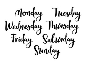 Hand lettering days of week. Modern Calligraphic style. Handwritten words.