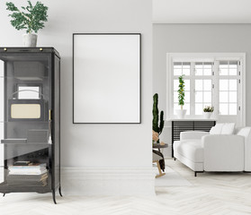 Mock up poster frame in home interior  background, 3D render