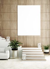 Mock up poster frame in home interior  background, 3D render