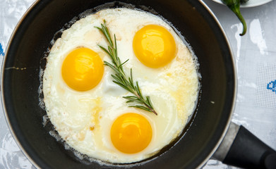 Top view omelette in a pan