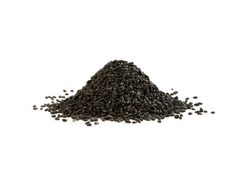 Black cumin seed on white. Nigella sativa