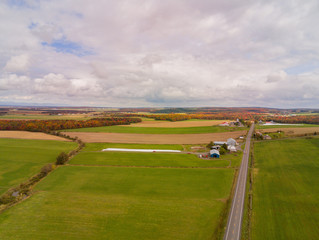 Aerial view of some rural fall color landscape