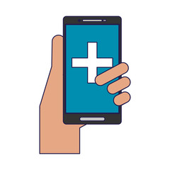 Fototapeta premium hand using smartphone medical app blue lines