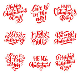 Happy Valentines Day icons with signs or lettering