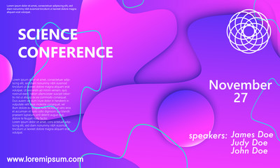 Science conference flyer template. Fluid back. 