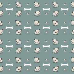 cute pug dog with bone seamless pattern background wallpaper