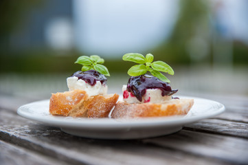 Homemade sloe jams on the rustic table