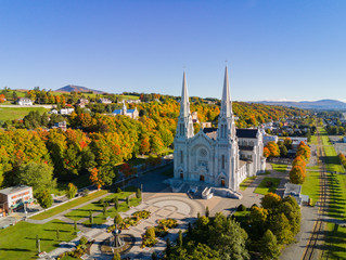 Aerial view of the Basilica of Sainte-Anne-de-Beaupre church with beautiful fall color