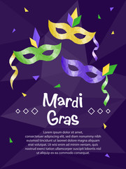 Mardi Gras carnival mask, invitation flyers, low polygonal illustration
