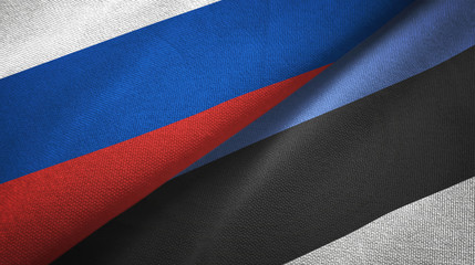 Russia and Estonia two flags textile cloth, fabric texture