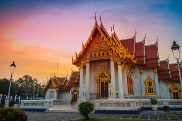 Beautiful landscape and architectural of Wat Benchamabophit Dusitvanaram, also known as the marble temple, it is one of Bangkok's most beautiful temples and a major tourist attraction.