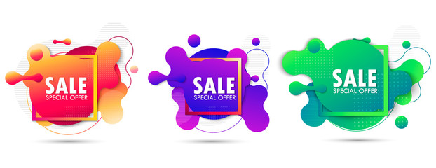 Set Super Sale and special offer. Futuristic trendy dynamic elements. Fluid gradient elements for minimal banner. Abstract background. EPS10