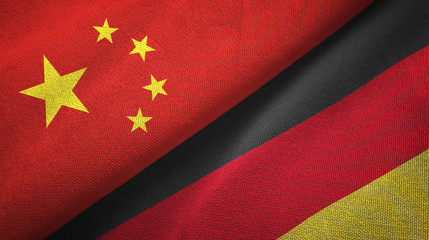 China and Germany two flags textile cloth, fabric texture