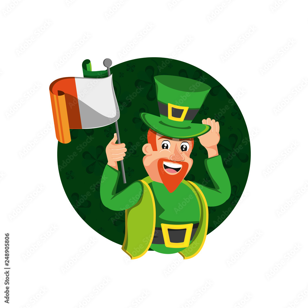 Wall mural leprechaun with flag irish in frame circular