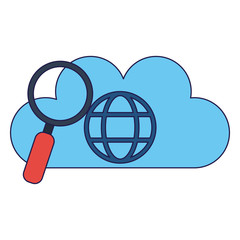 cloud computing and magnifying glass blue lines