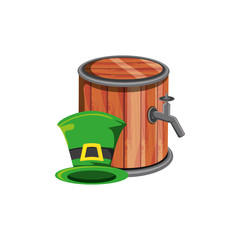 barrel wooden beer with leprechaun hat