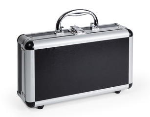 Metallic suitcase isolated on a white background with clipping path.