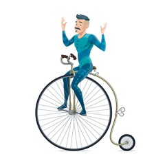 Circus performer riding on retro bicycle © Vector Tradition
