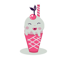 cute hand drawn ice cream. Ice creams cartoon character Fun happy doodles for kids. Kawaii