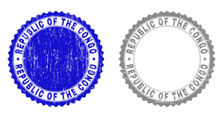 Obraz premium Grunge REPUBLIC OF THE CONGO stamp seals isolated on a white background. Rosette seals with grunge texture in blue and gray colors.