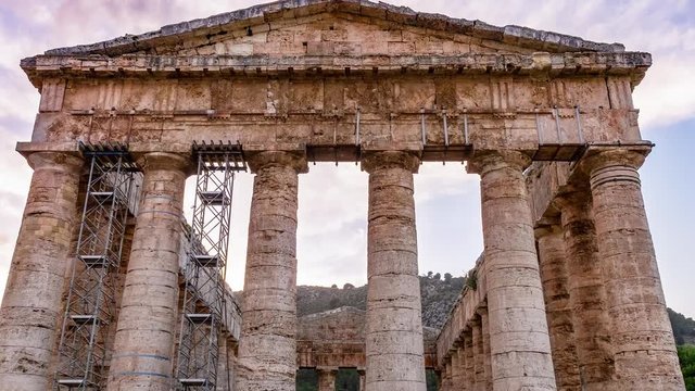 Archaeological site of ruins of ancient greek temple of Segesta, Doric architecture of Sicily, Italy
