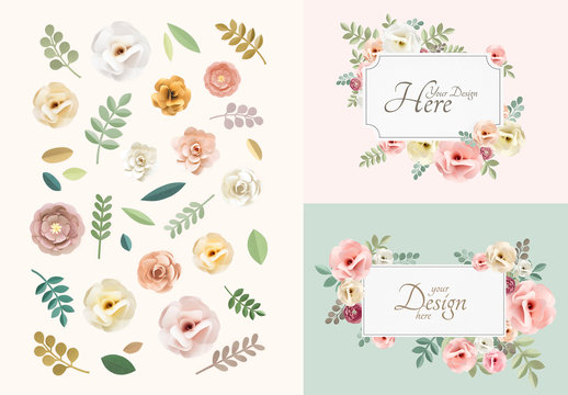 Floral Stickers and Frames Mockup
