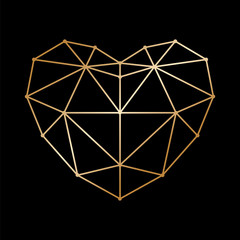 Gold flame geometric heart on the black background. Scandinavian style