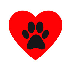 Paw print in heart icon, isolated vector