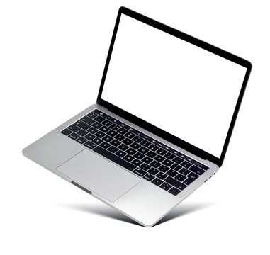 Hovering aluminium laptop with blank screen and new design