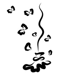 butterflies from fragments of a burst balloon, a balloon falls, and butterflies fly up