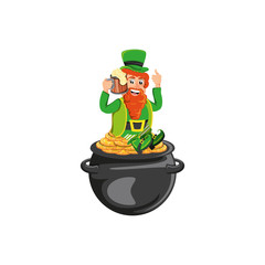 leprechaun with beer and cauldron of coins