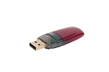 Red flash drive, white background, isolated