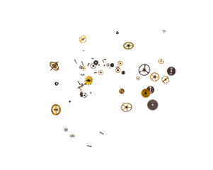 parts of clock mechanism on  white background