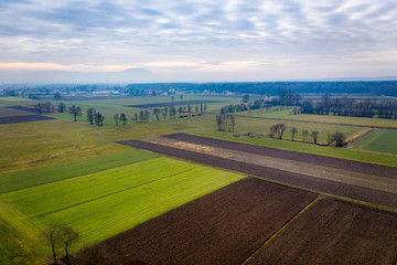 Aerial view on rural farmland in Slovenia, Europe