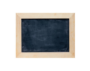 Vintage slate chalk board in wooden frame isolated on white background
