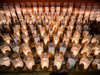 Close up shot of some candles of the Basilica of Sainte-Anne-de-Beaupre church
