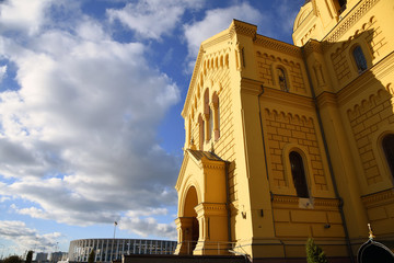 Architecture of Nizhny Novgorod, Russia. Saint Alexander Nevsky cathedral. Popular landmark.