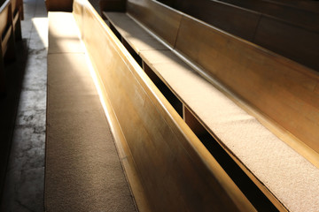 Wooden pew in church