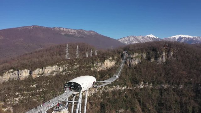 SKYPARK AJ Hackett Sochi , Sochi National Park, mountains, Mzymta river valley. Aerial view. Winter forest