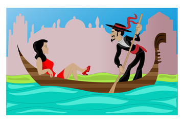 A pair of lovers stroll through Venice in a gondola enjoying each other