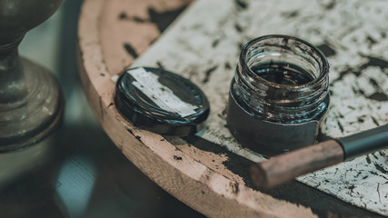 Black Ink In Glass Jar
