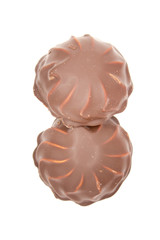 Marshmallows in chocolate. The isolated image on the white background.