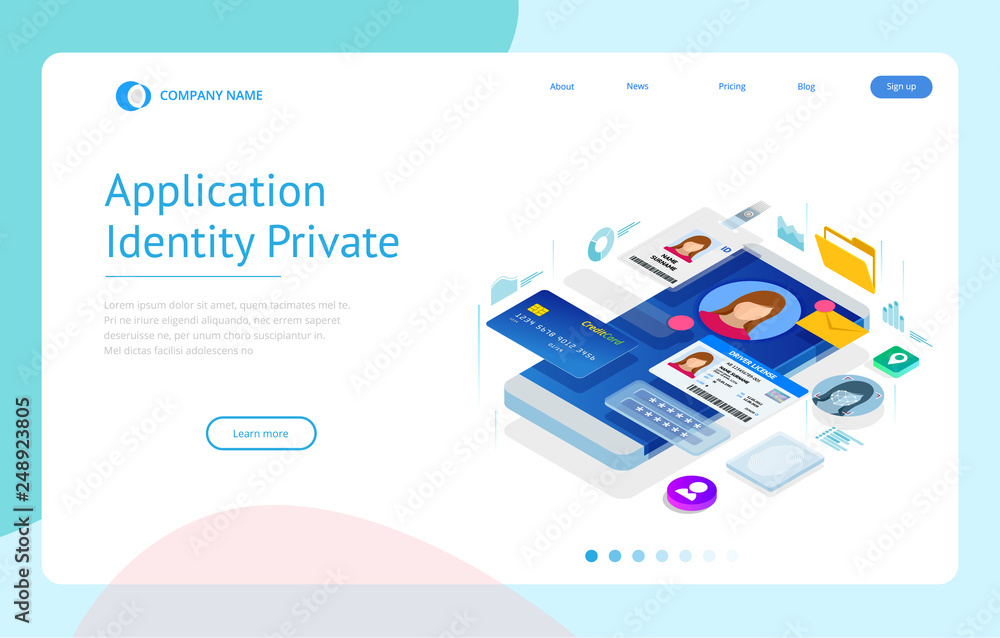 Poster isometric personal data information app, identity private concept. digital data secure banner. biome