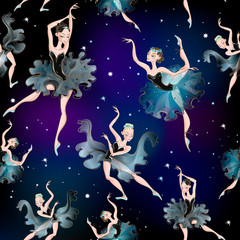 Dancing ballerinas on a star pattern background. © Olga