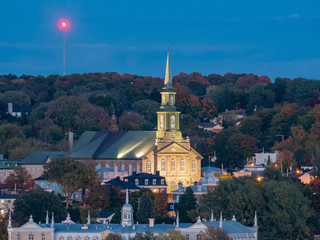 Night view of Levis city, Our Lady of Victory Church with fall color